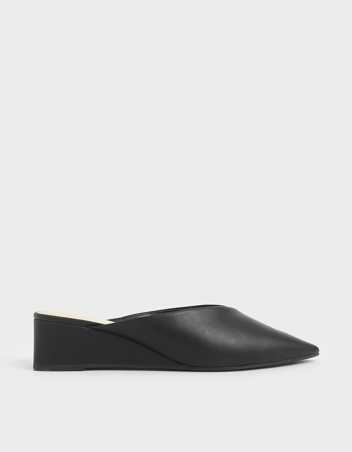 

Textured Pointed Toe Wedge Heel Mules, Black