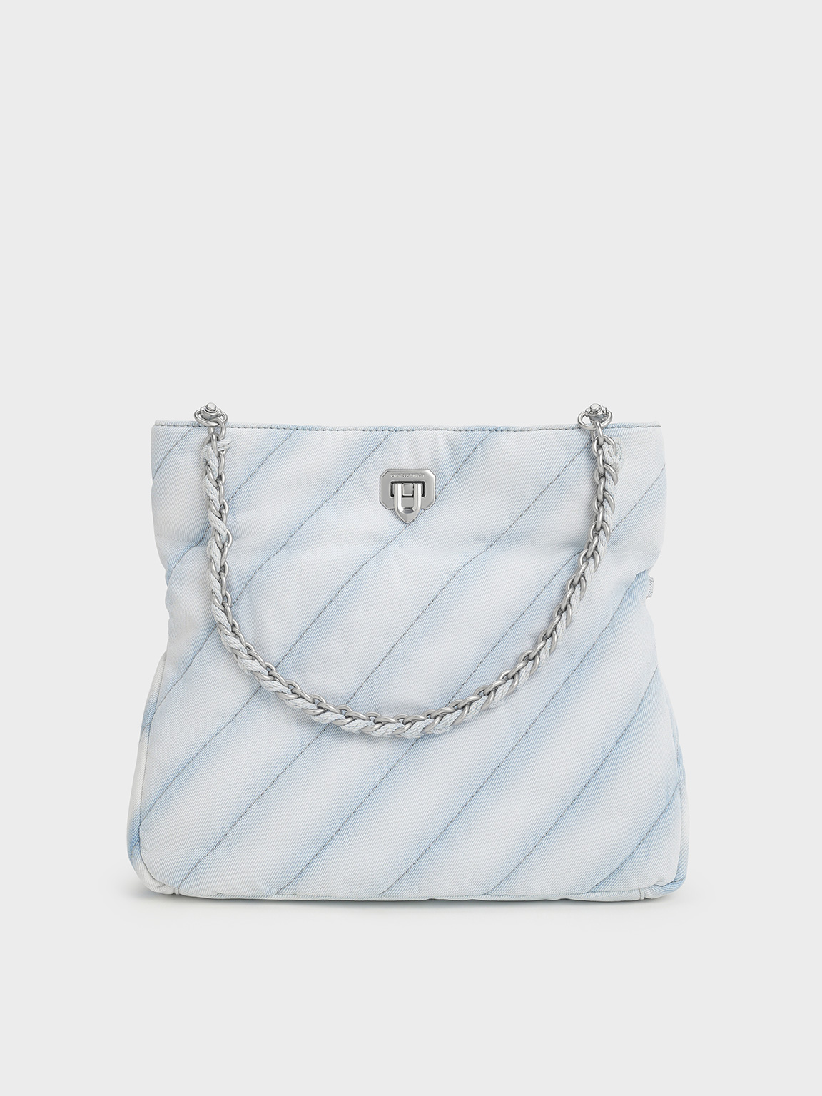 ★CHARLES&KEITH★Fawn Denim Shoulder Bag/送料込 Light Washed Fawn Denim Panelled Chain-Handle Shoulder Bag