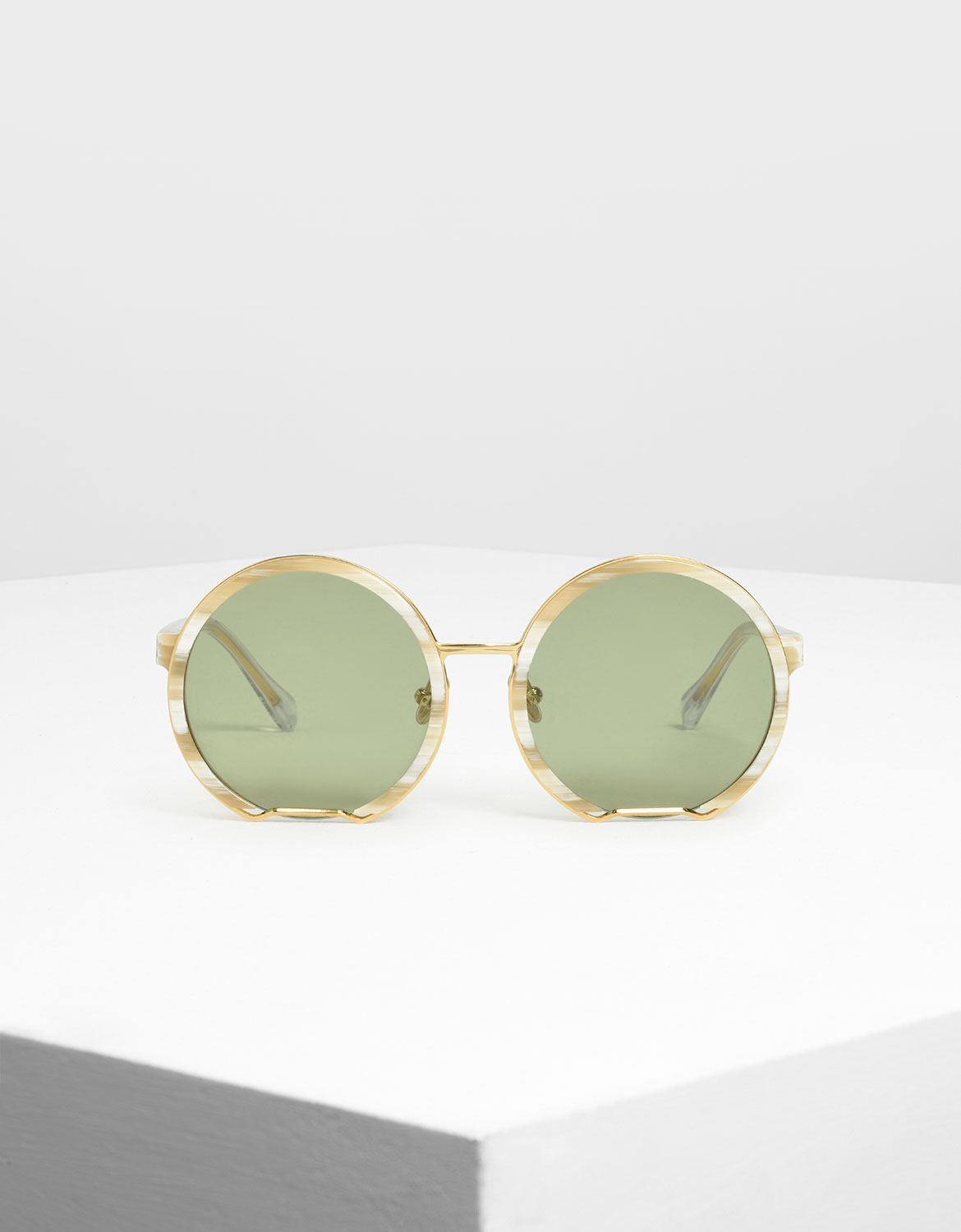 

Cut Off Frame Round Sunglasses, Cream