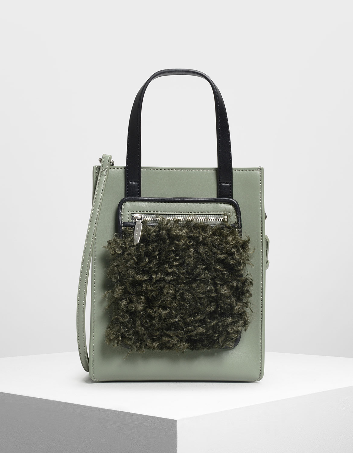 

Zipper Compartment Tote Bag, Sage green