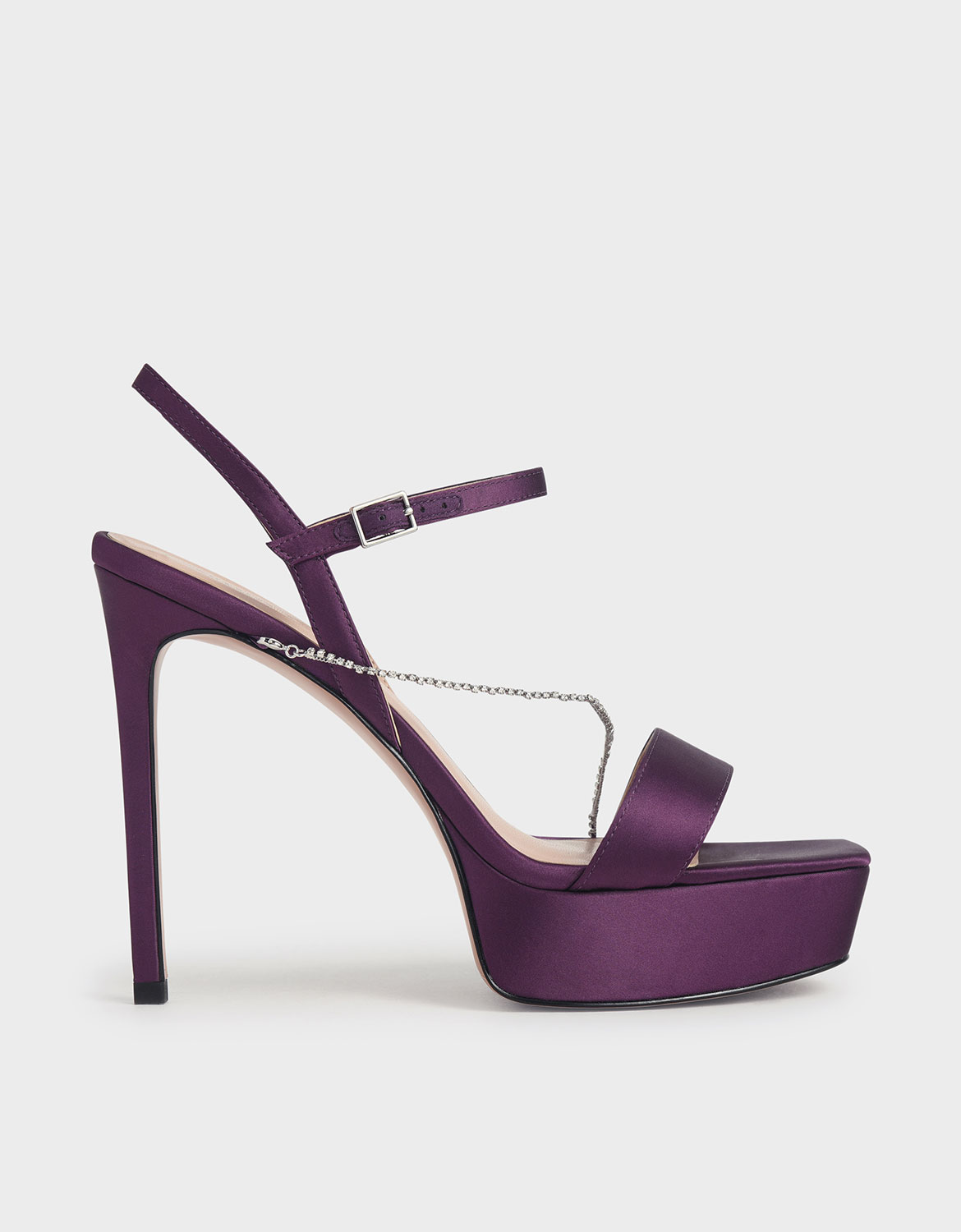 

Satin Chain Link Platform Heels, Purple