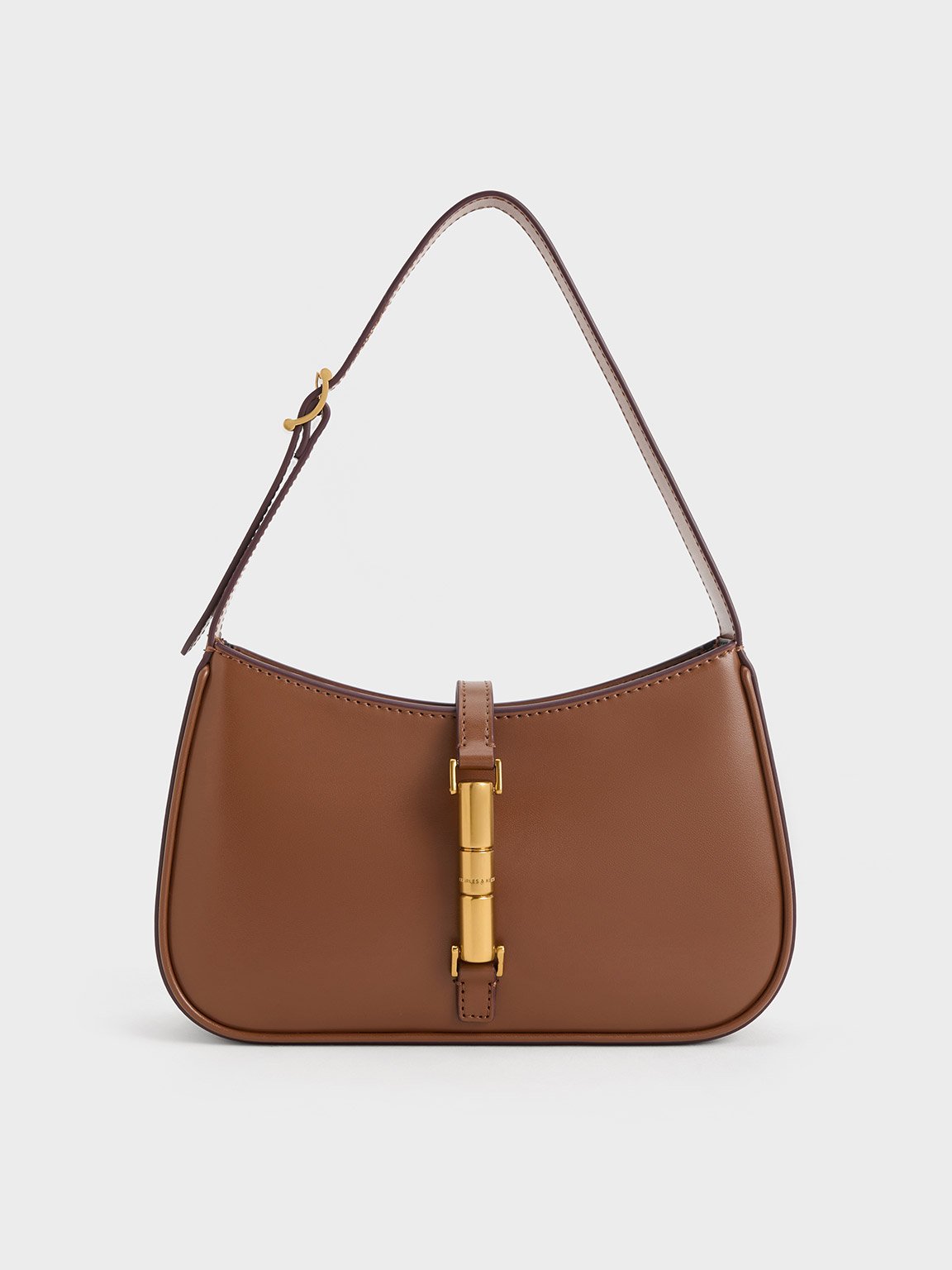 Chocolate Cesia Metallic Accent Shoulder Bag | CHARLES & KEITH UK