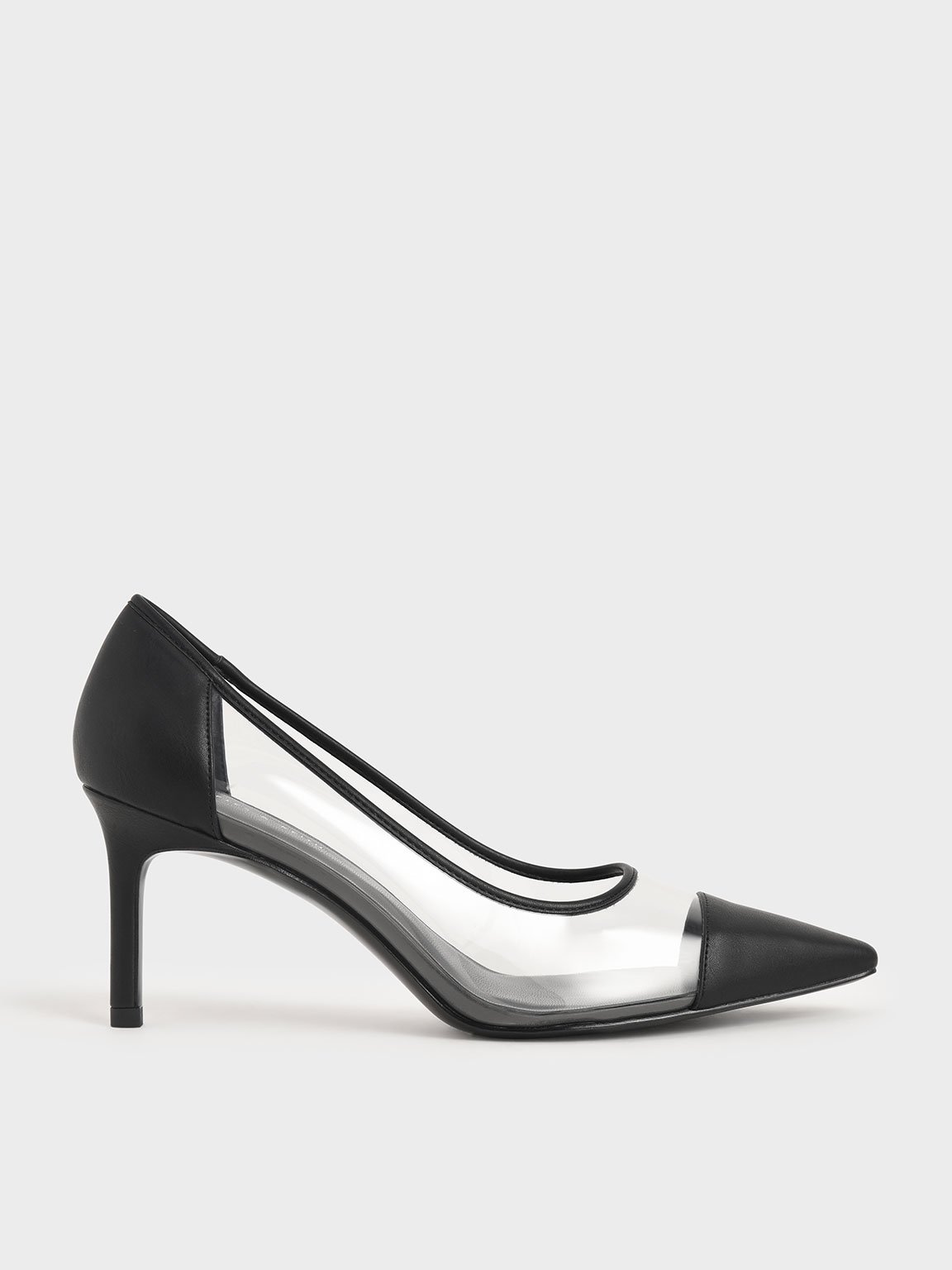 

Toe Cap See-Through Pumps, Black textured