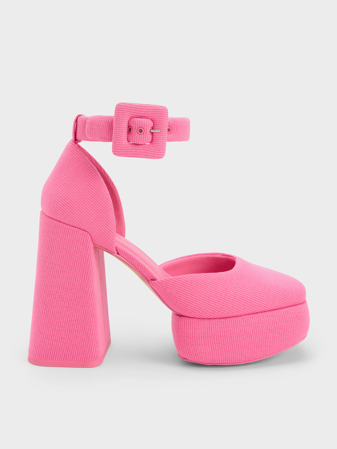 Charles & Keith - Sinead Woven Buckled D'orsay Platform Pumps In Pink