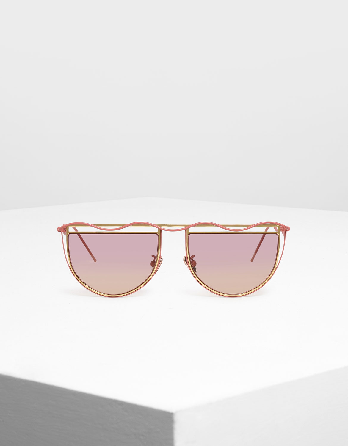 

Drop Temple Semi-Circle Sunglasses, Pink