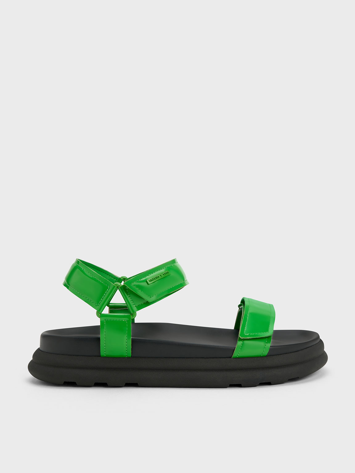 Charles & Keith Patent Strappy Sports Sandals In Green