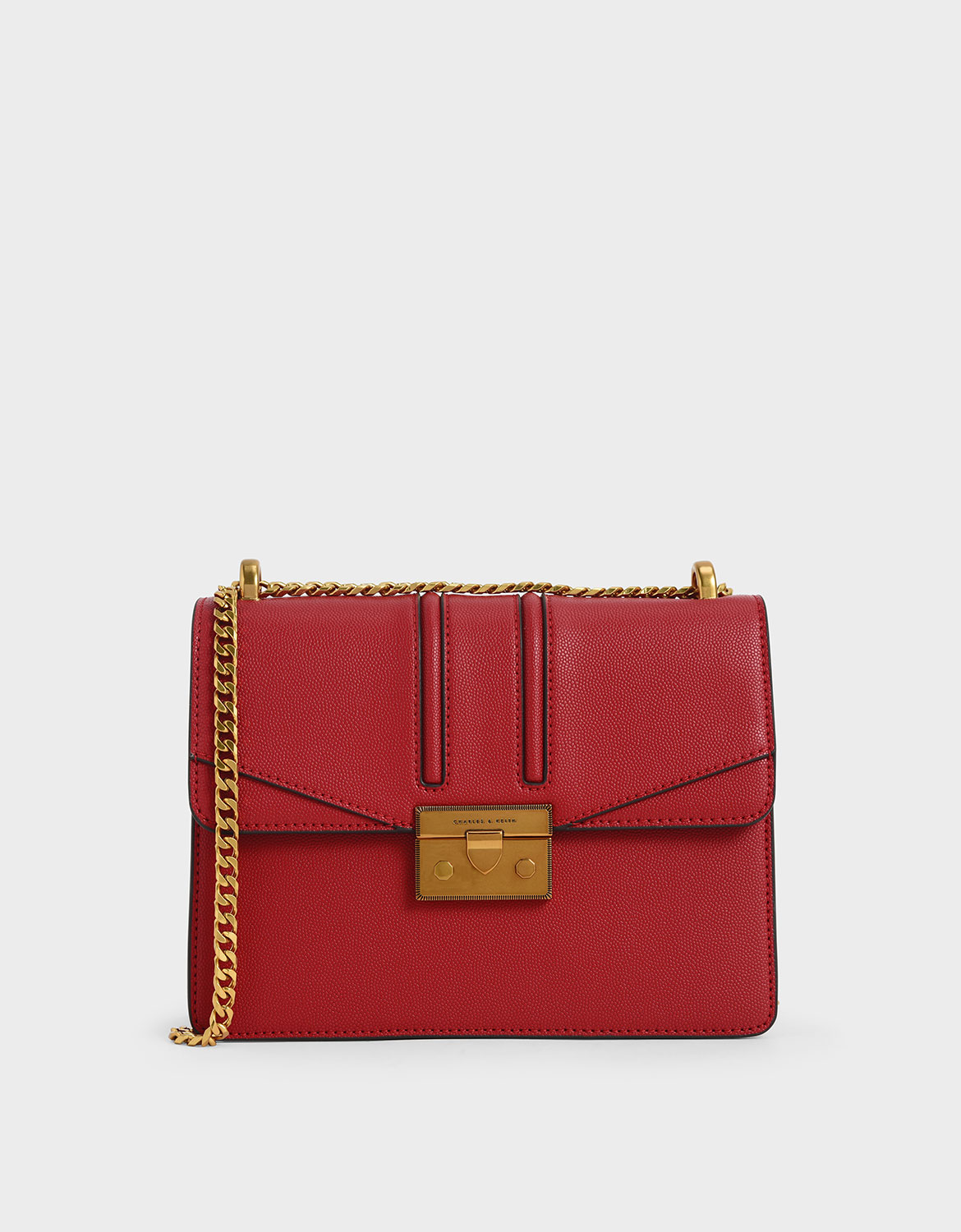 

Metallic Push-Lock Shoulder Bag, Red