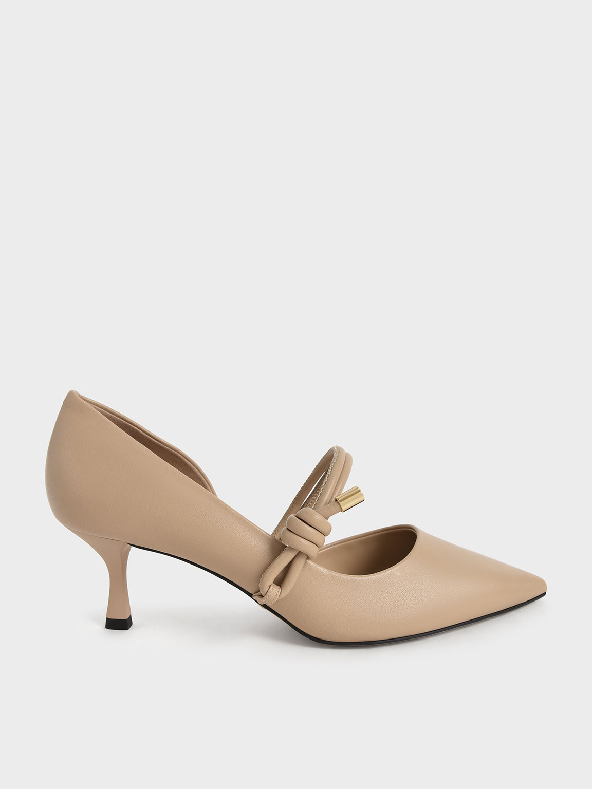 

Leather Knotted-Strap Half D'Orsay Pumps
