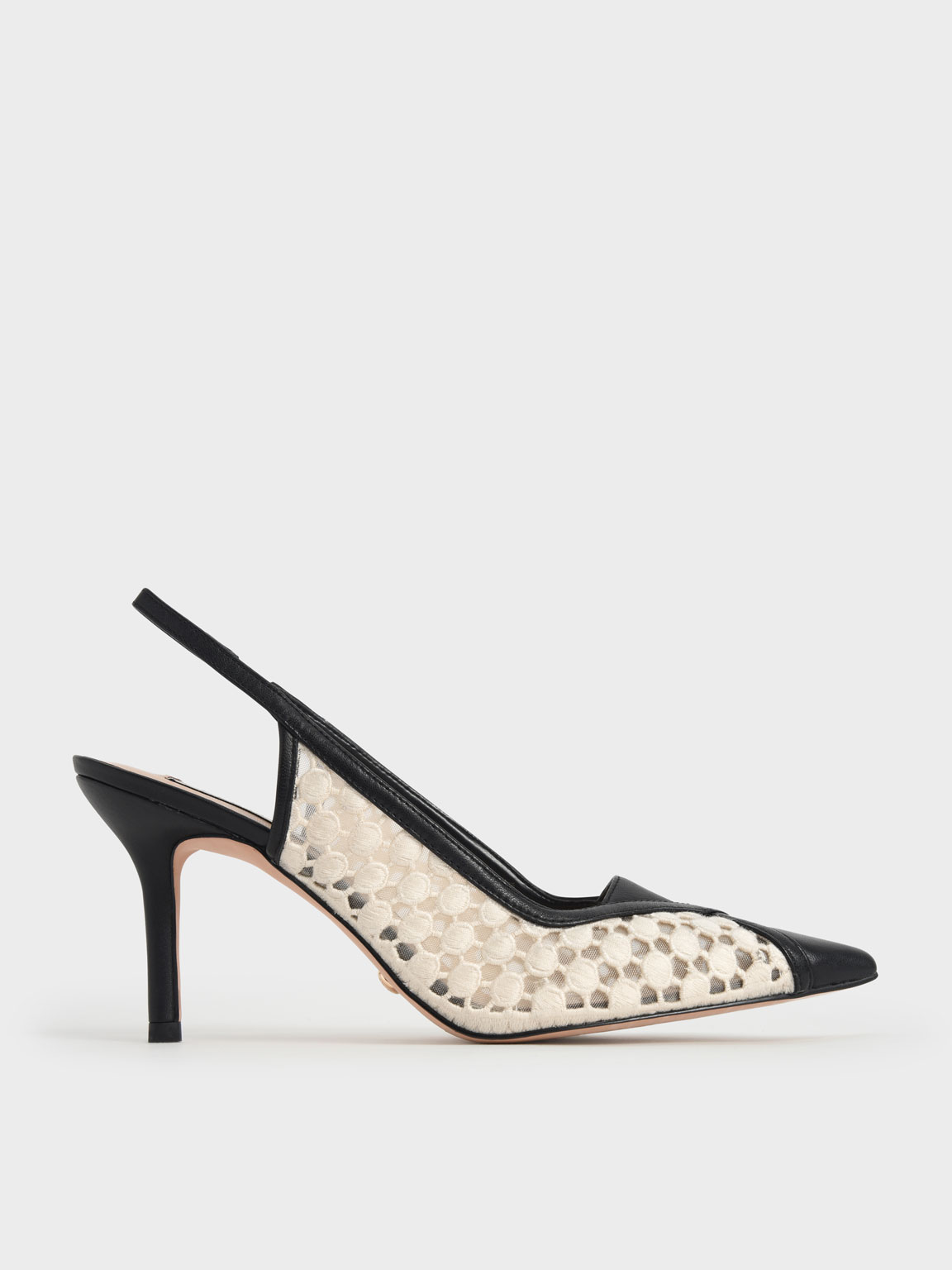 

Crochet & Leather Slingback Court Shoes, Cream