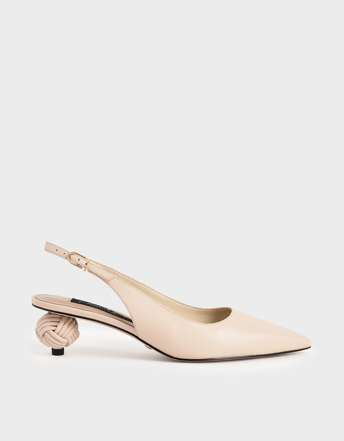 

Leather Sculptural Heel Slingback Pumps, Chalk