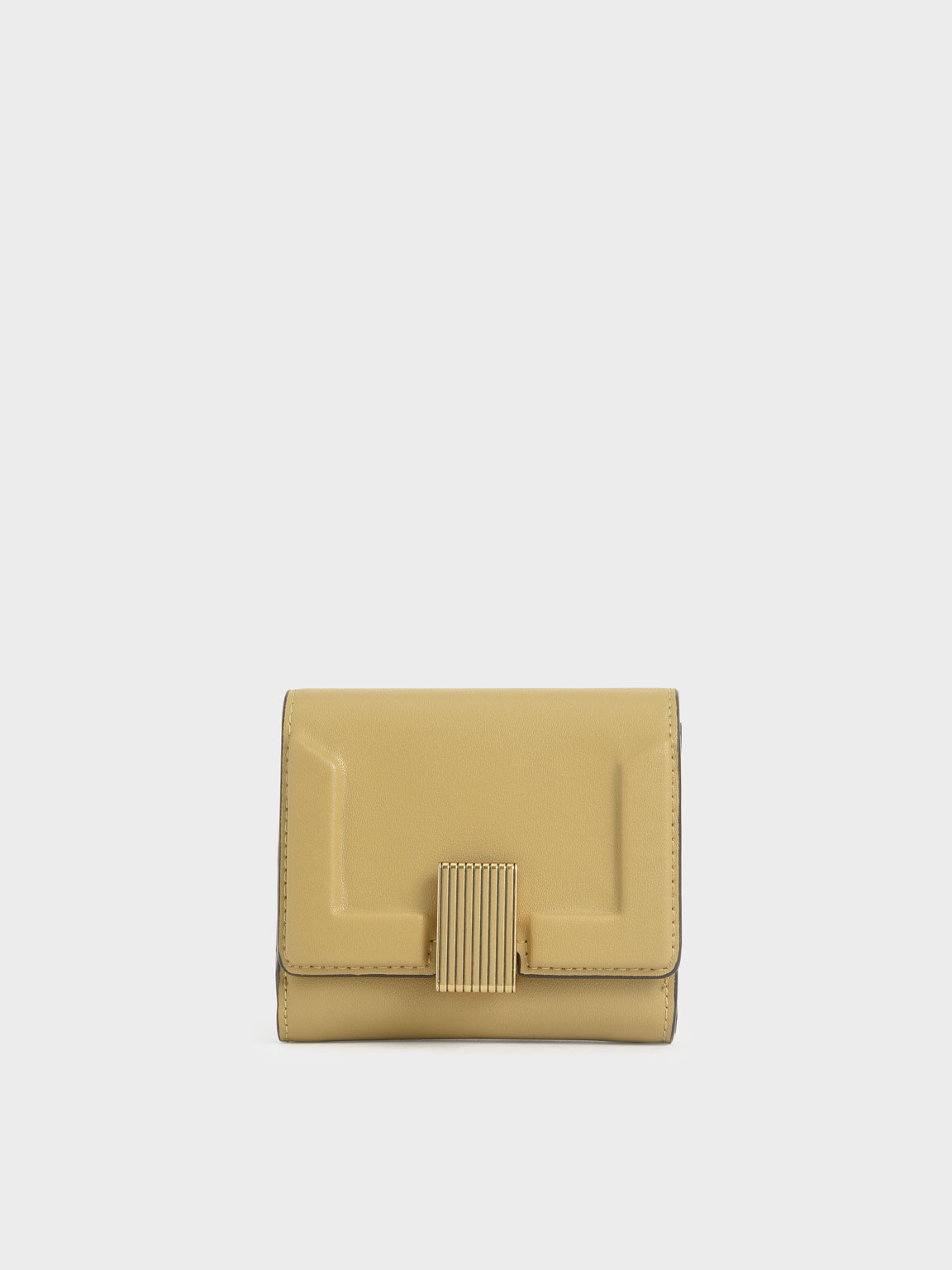 

Metallic Turn-Lock Short Wallet, Sand