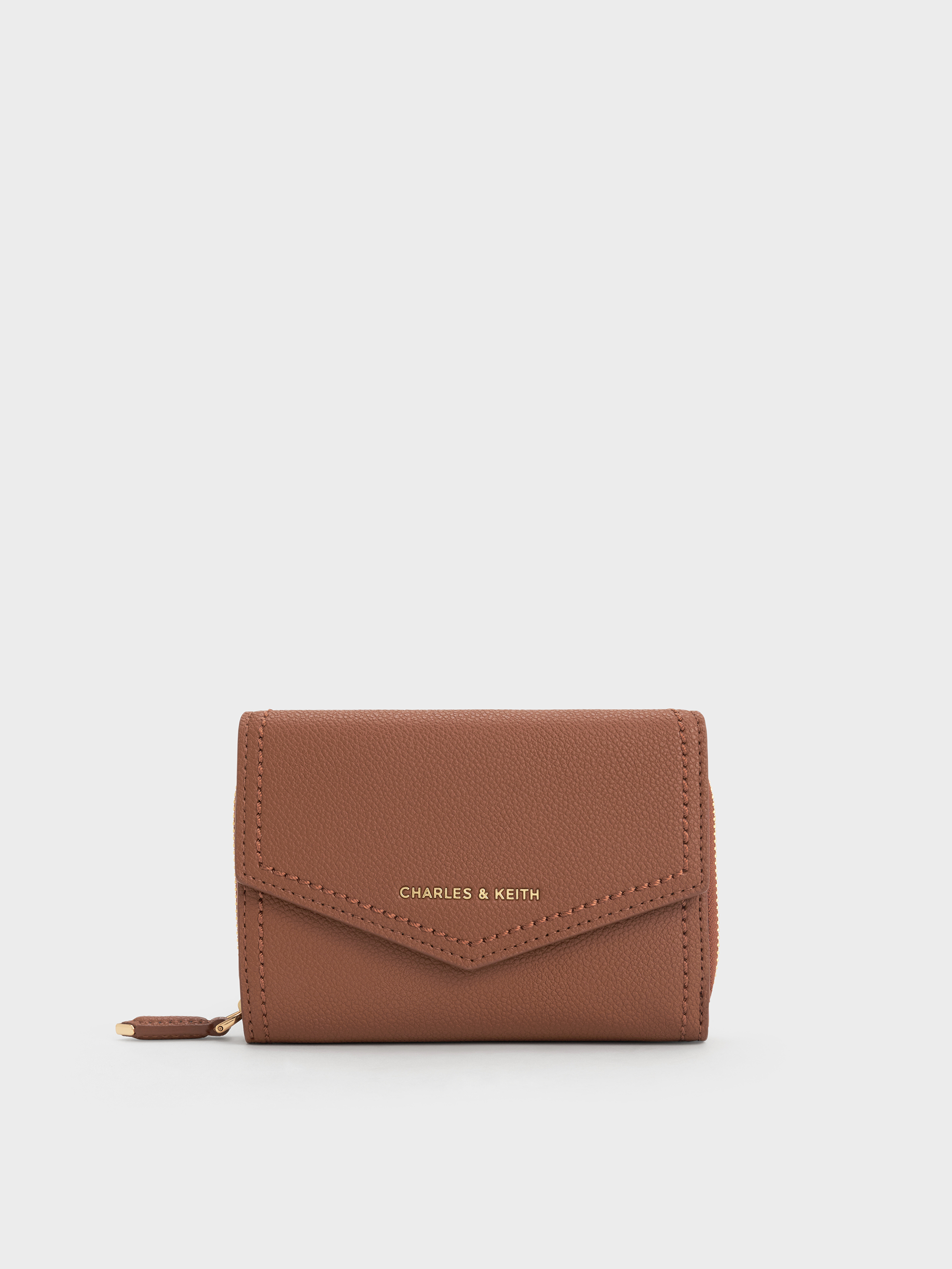 Charles & Keith - Stitch Trim Envelope Wallet In Chocolate