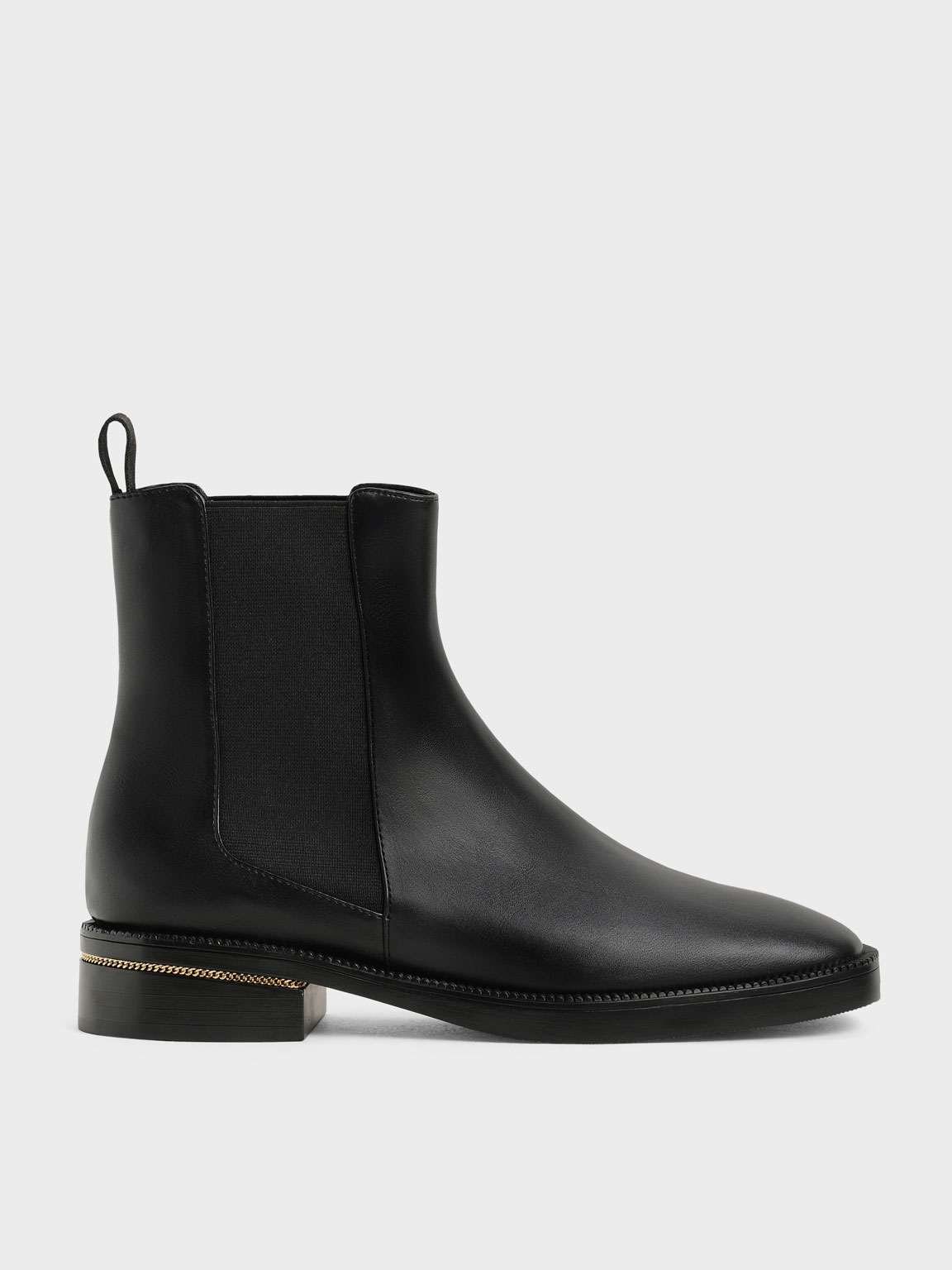 

Chain-Trim Heel Chelsea Boots, Black