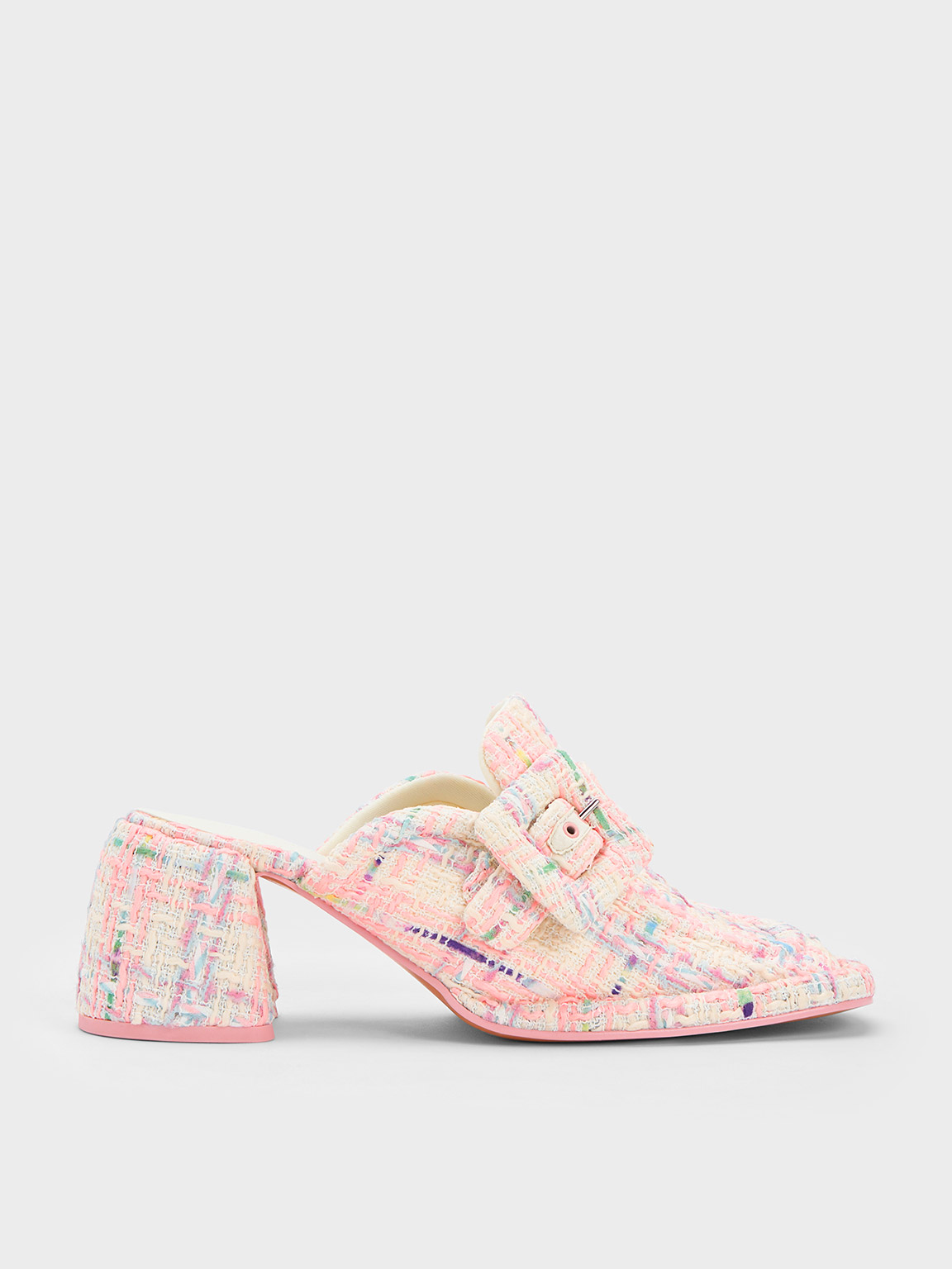 Charles & Keith Tweed Buckled Loafer Mules In Multi