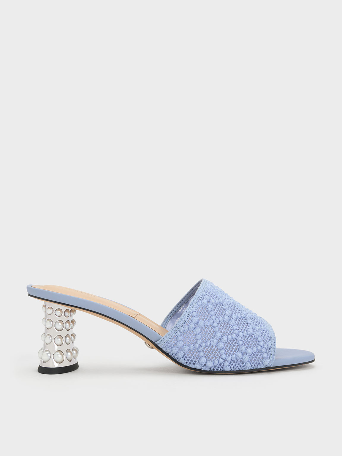 Charles & Keith Beaded Heel Crochet Mules In Blue