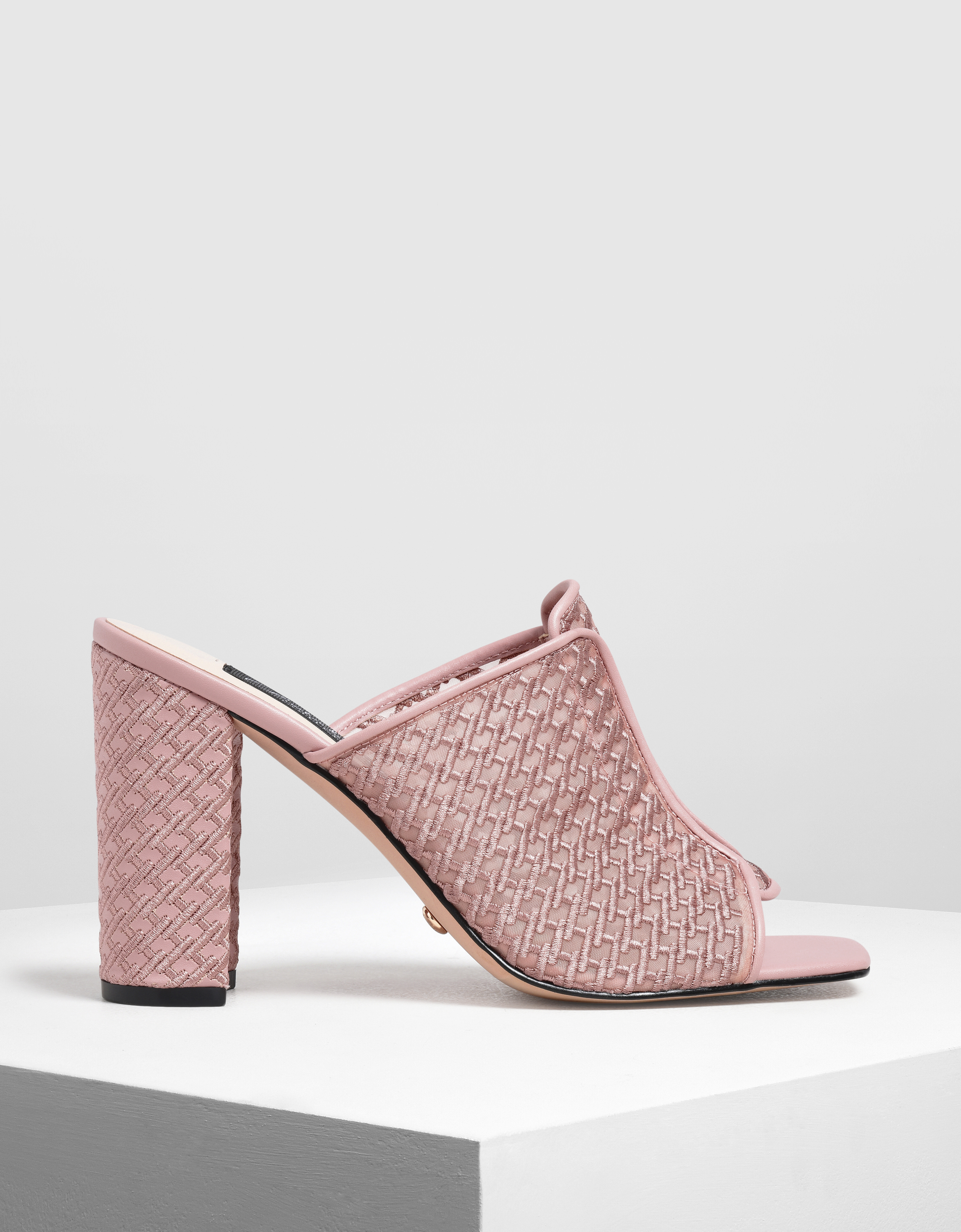 

Mesh Block Heeled Slide Sandals, Pink