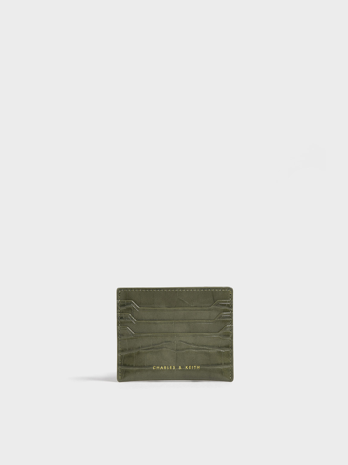 

Croc-Effect Card Holder, Olive