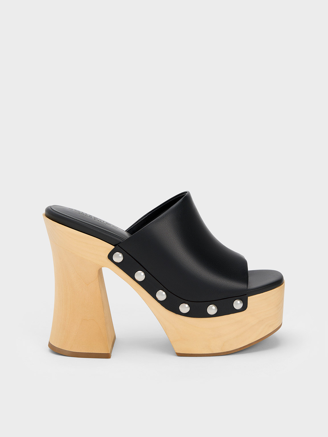 Charles & Keith Tabitha Leather Platform Clogs In Black