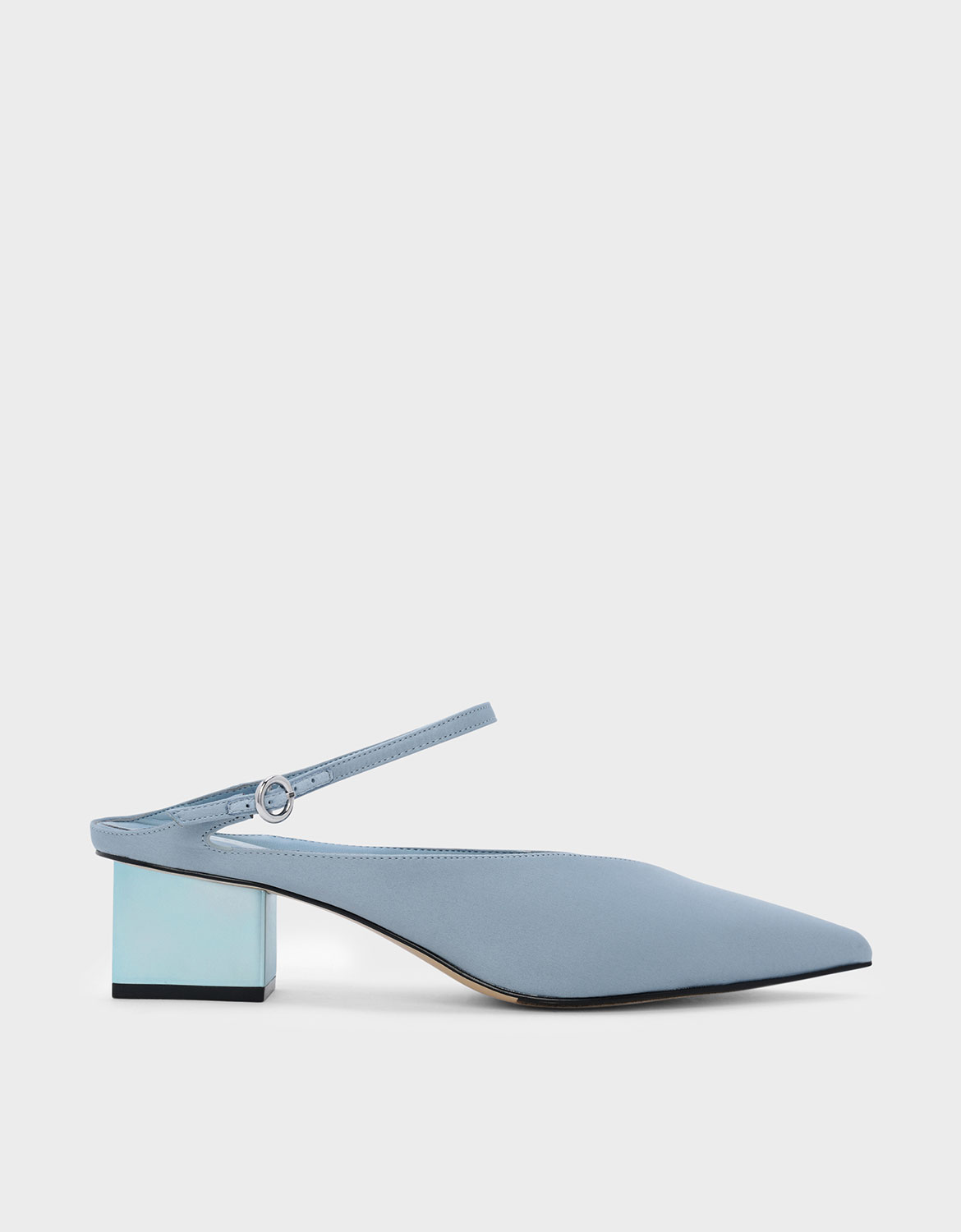 

Metallic Heel Mules, Blue
