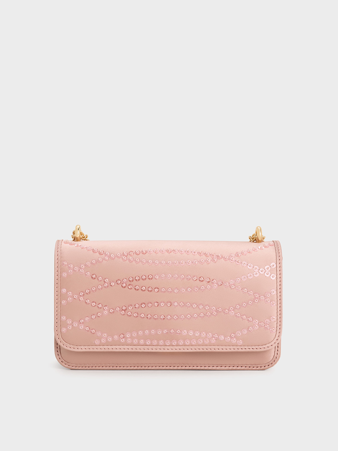 Charles & Keith - Satin Sequinned Chain-handle Mini Bag In Ballerina Pink