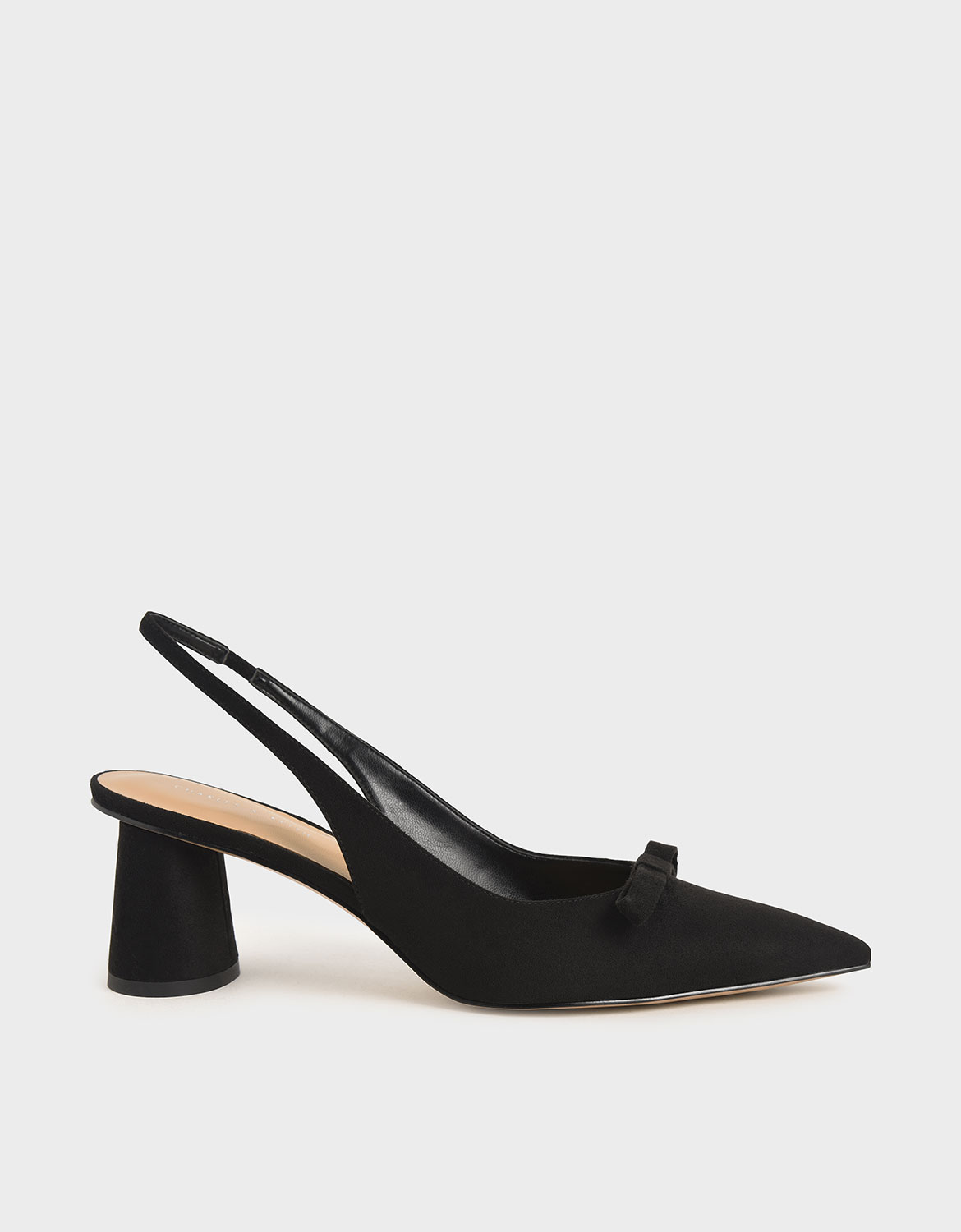 

Textured Bow Slingback Pumps, Black