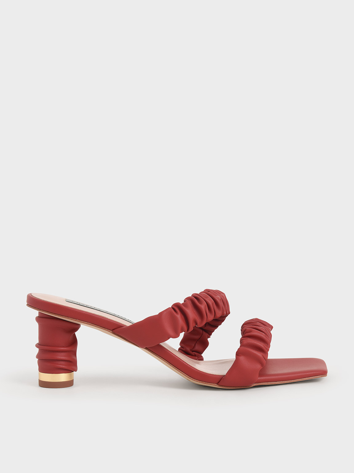 

Ruched Strap Mules, Red