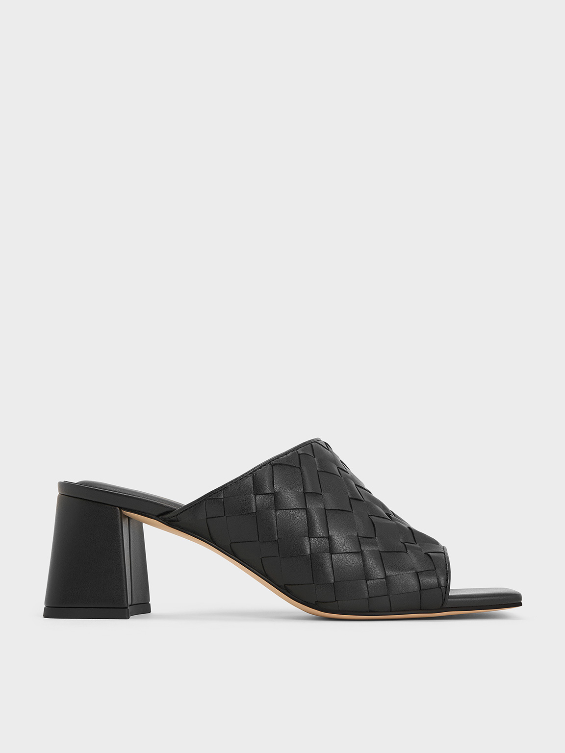 Charles & Keith - Woven Square-toe Heeled Mules In Black
