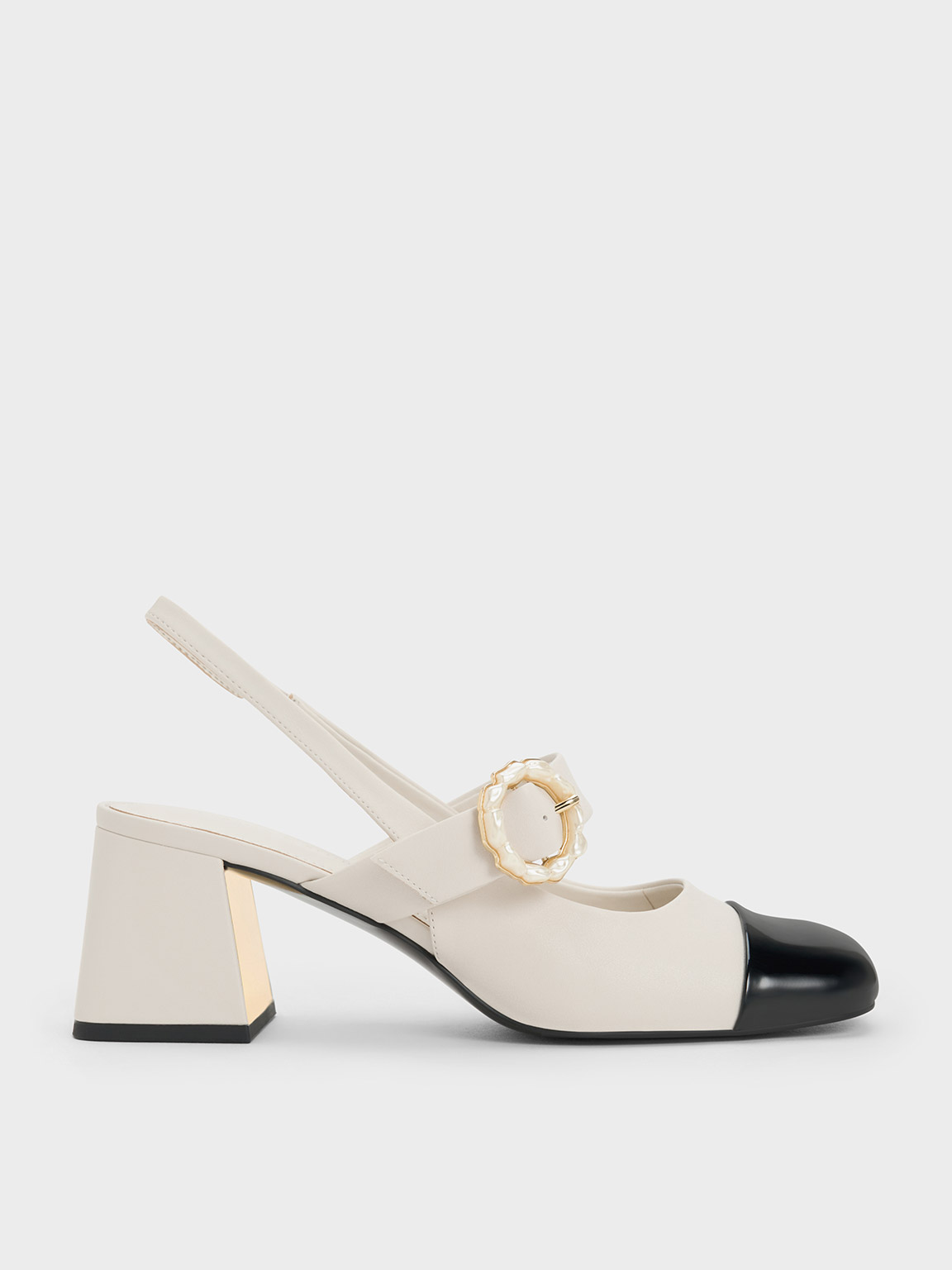 Multicoloured Patent Two-Tone Pearl Buckle Slingback Pumps - CHARLES &  KEITH UK