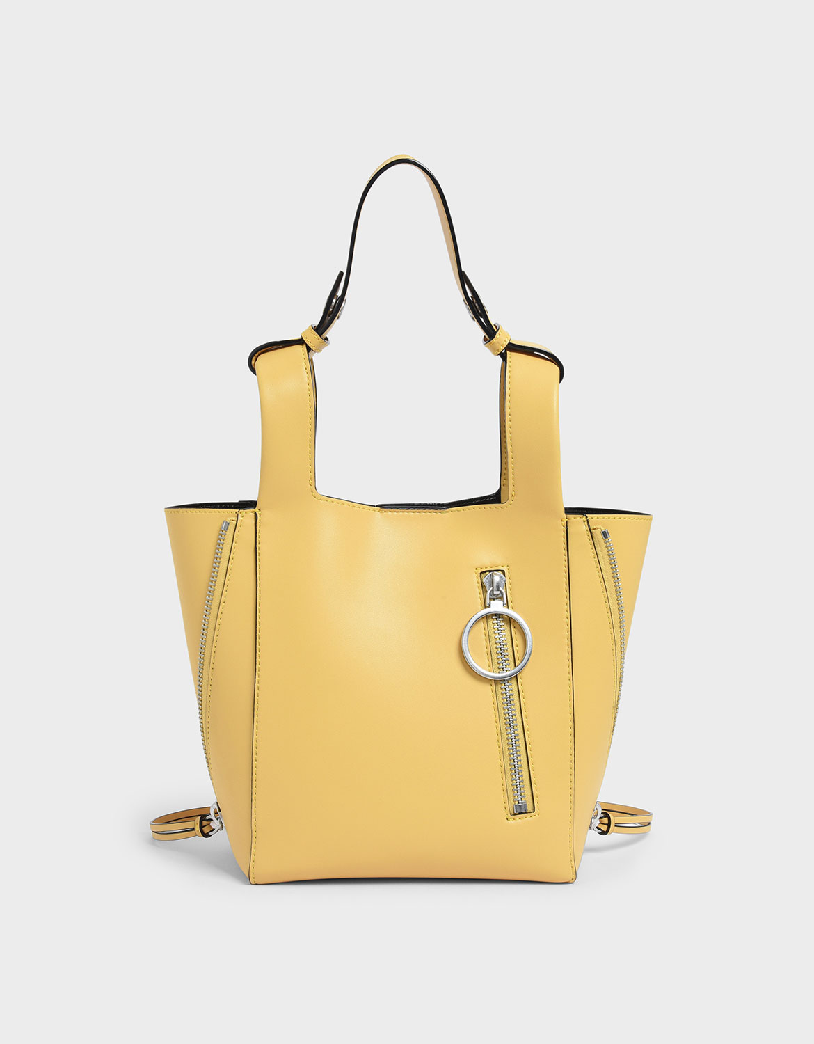 

Ring Zip Pocket Square Handle Trapeze Tote, Yellow