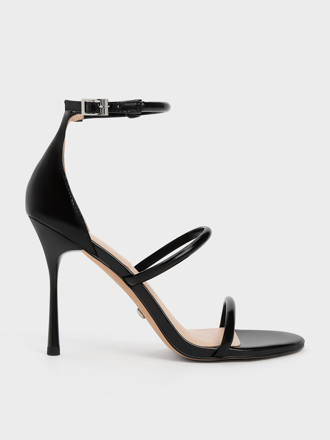 Patent Leather Triple Strap Heeled Sandals