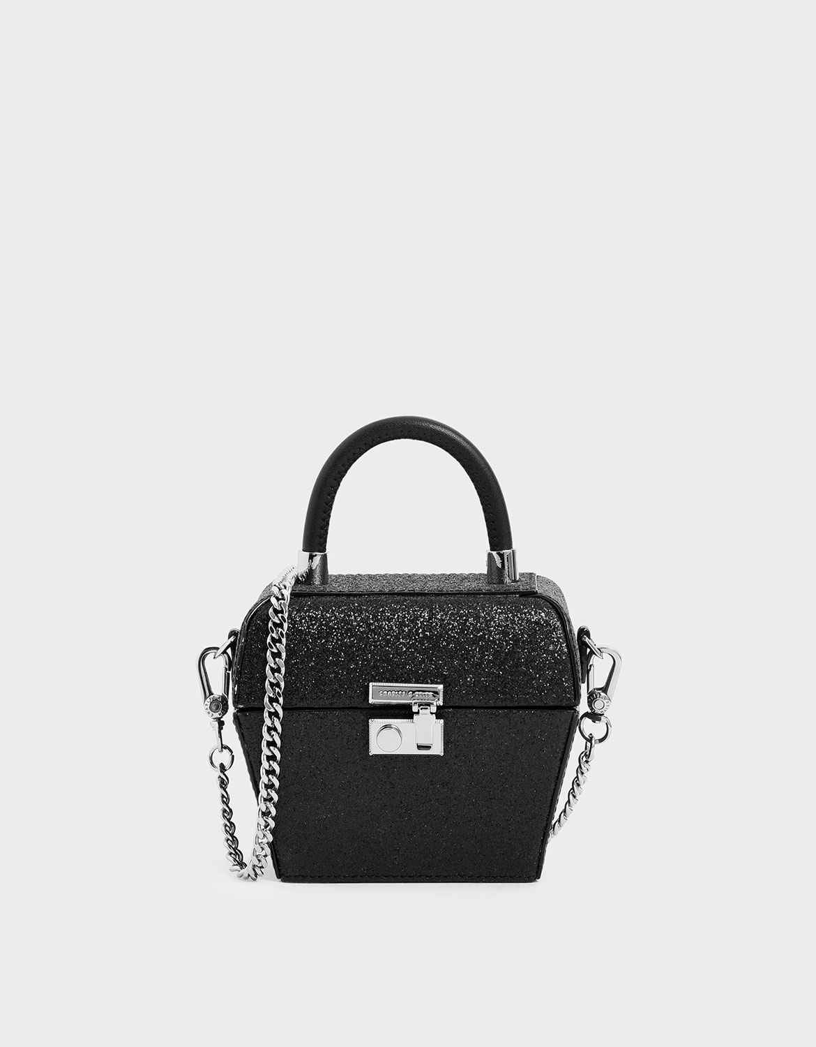 

Glitter Mini Sculptural Top Handle Bag, Black textured