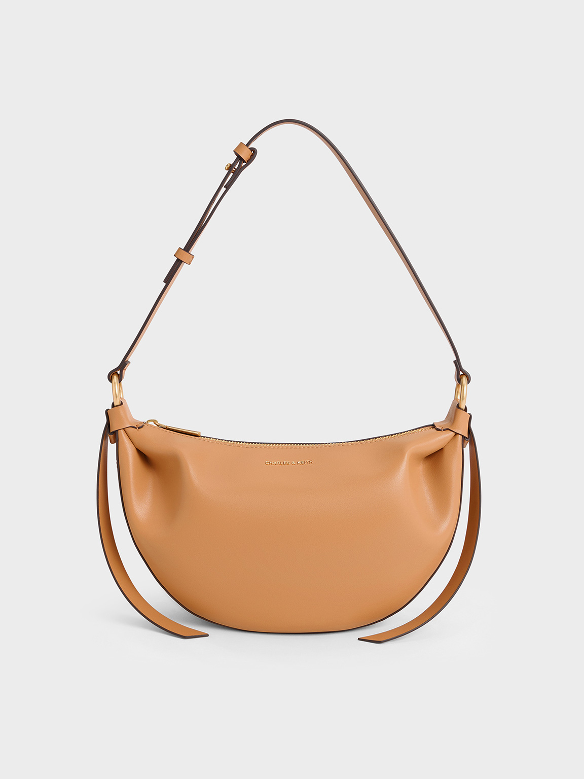 Charles & Keith - Calla Half-moon Bag In Toffee
