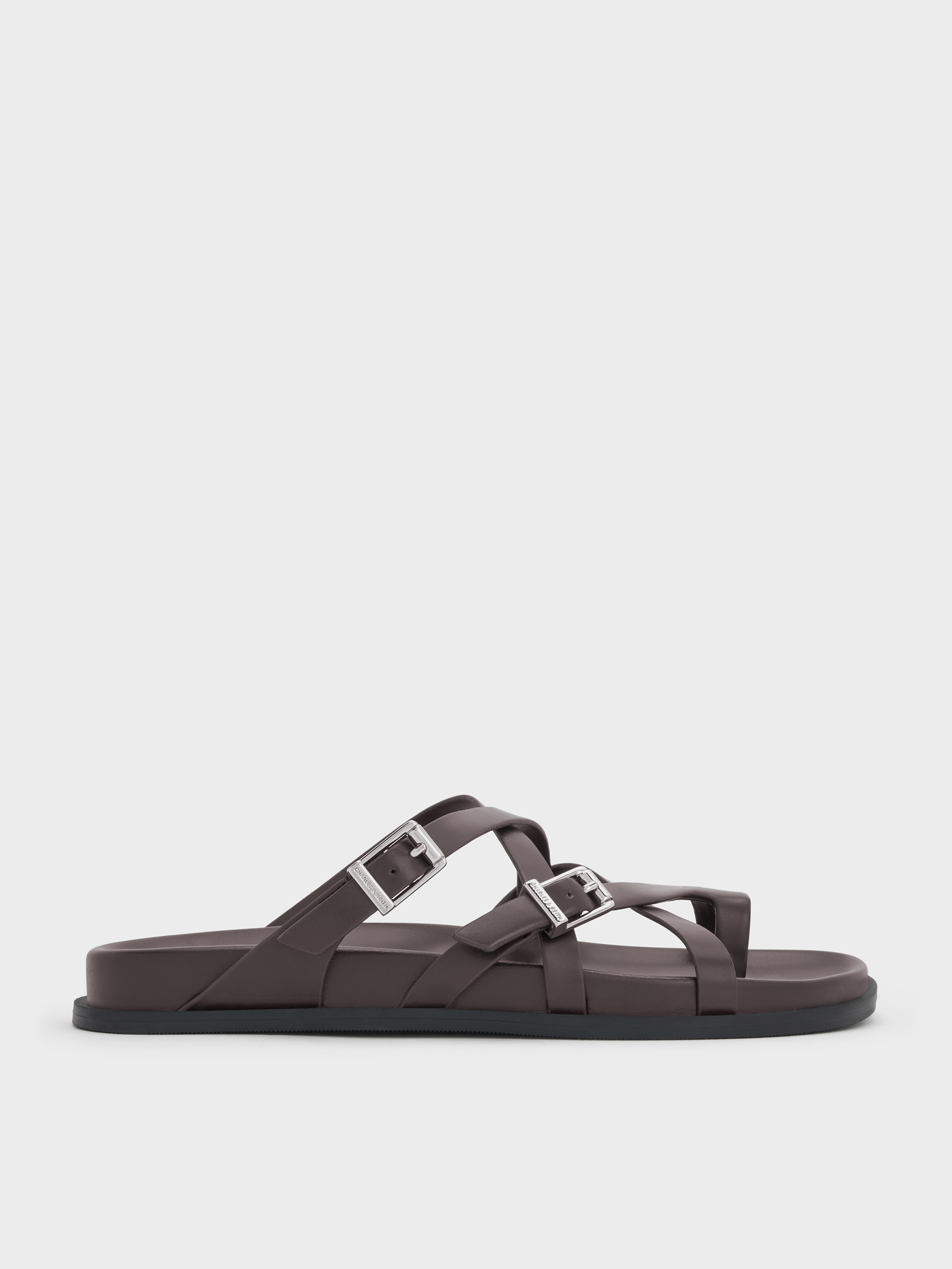 Charles & Keith - Crossover Toe-ring Sandals In Burgundy