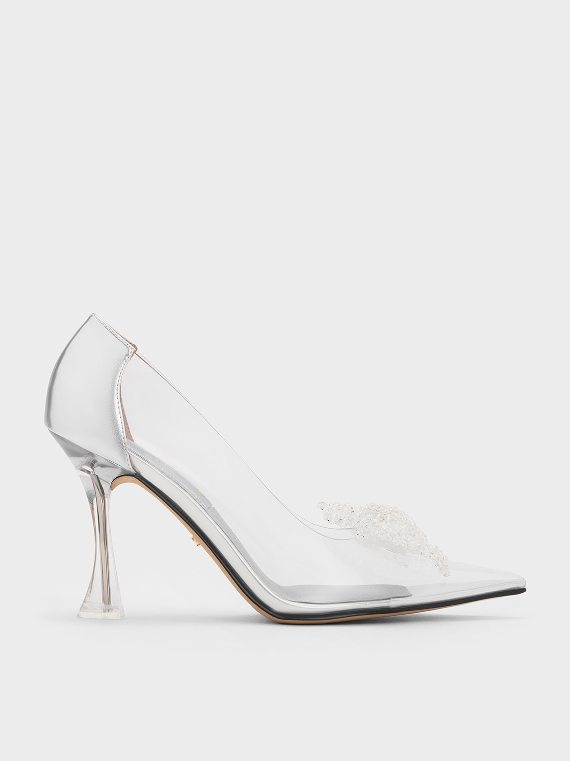 Shop Charles & Keith - See-through Beaded Bow Pumps In Clear