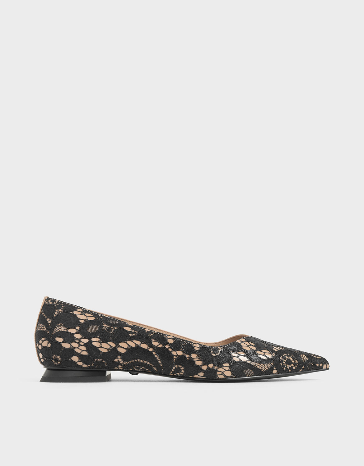 

Patent Leather Lace Ballerina Flats, Black textured