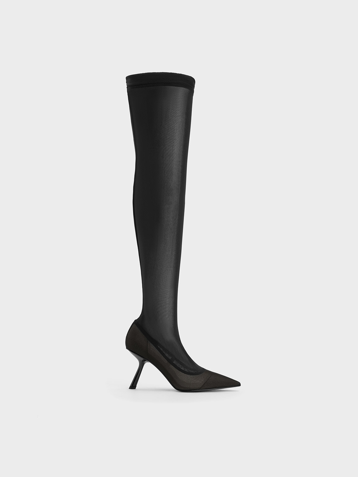 Mesh Slant-Heel Thigh-High Boots