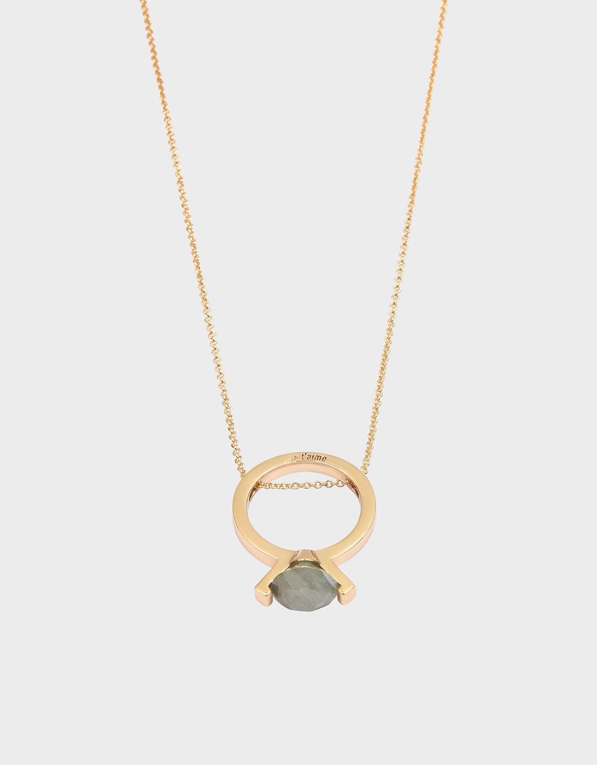 

Labradorite Stone Ring Matinee Necklace, Gold