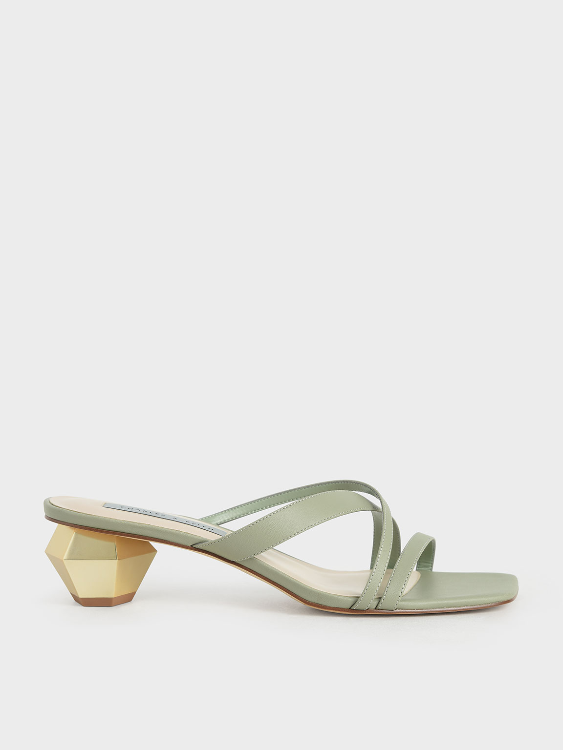 

Cross Strap Heeled Mules, Sage green