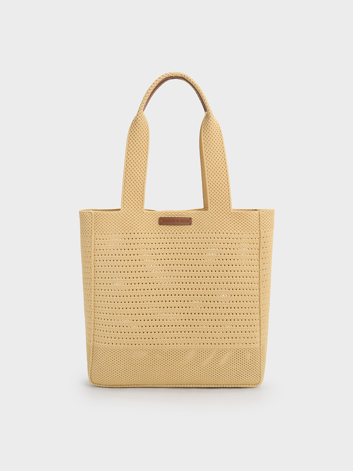 Charles & Keith Knitted Tote Bag In Beige
