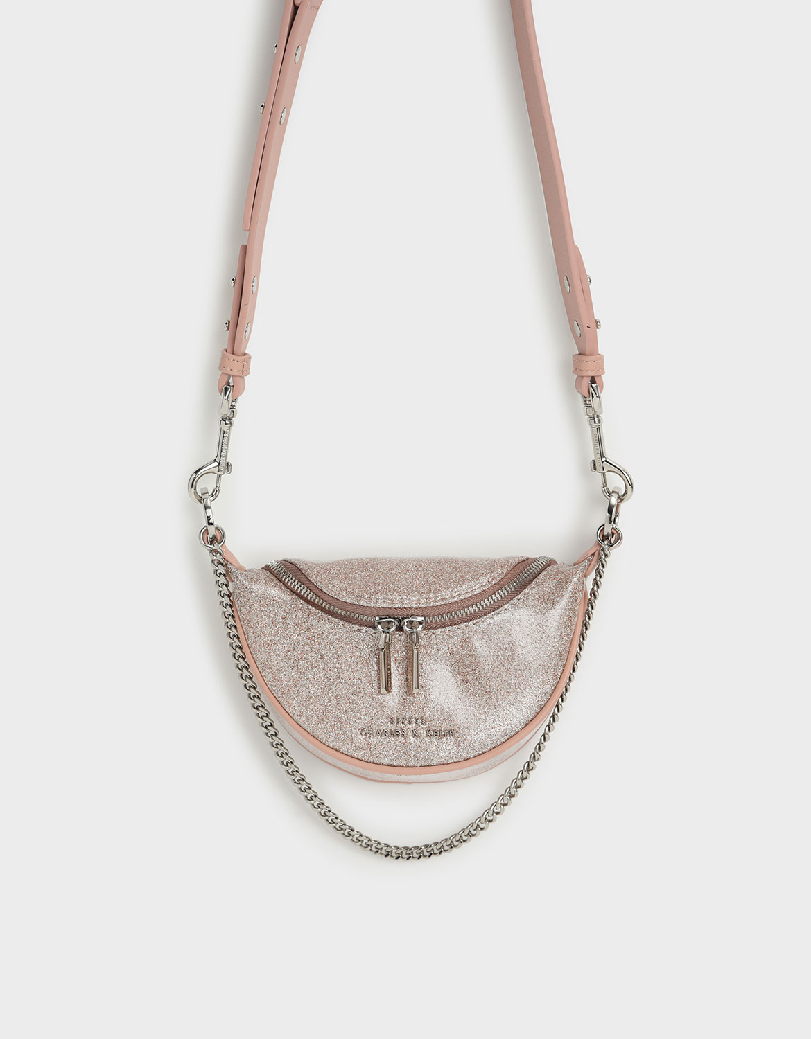 

Girls' Glittered Chain-Embellished Crossbody Bag, Light pink