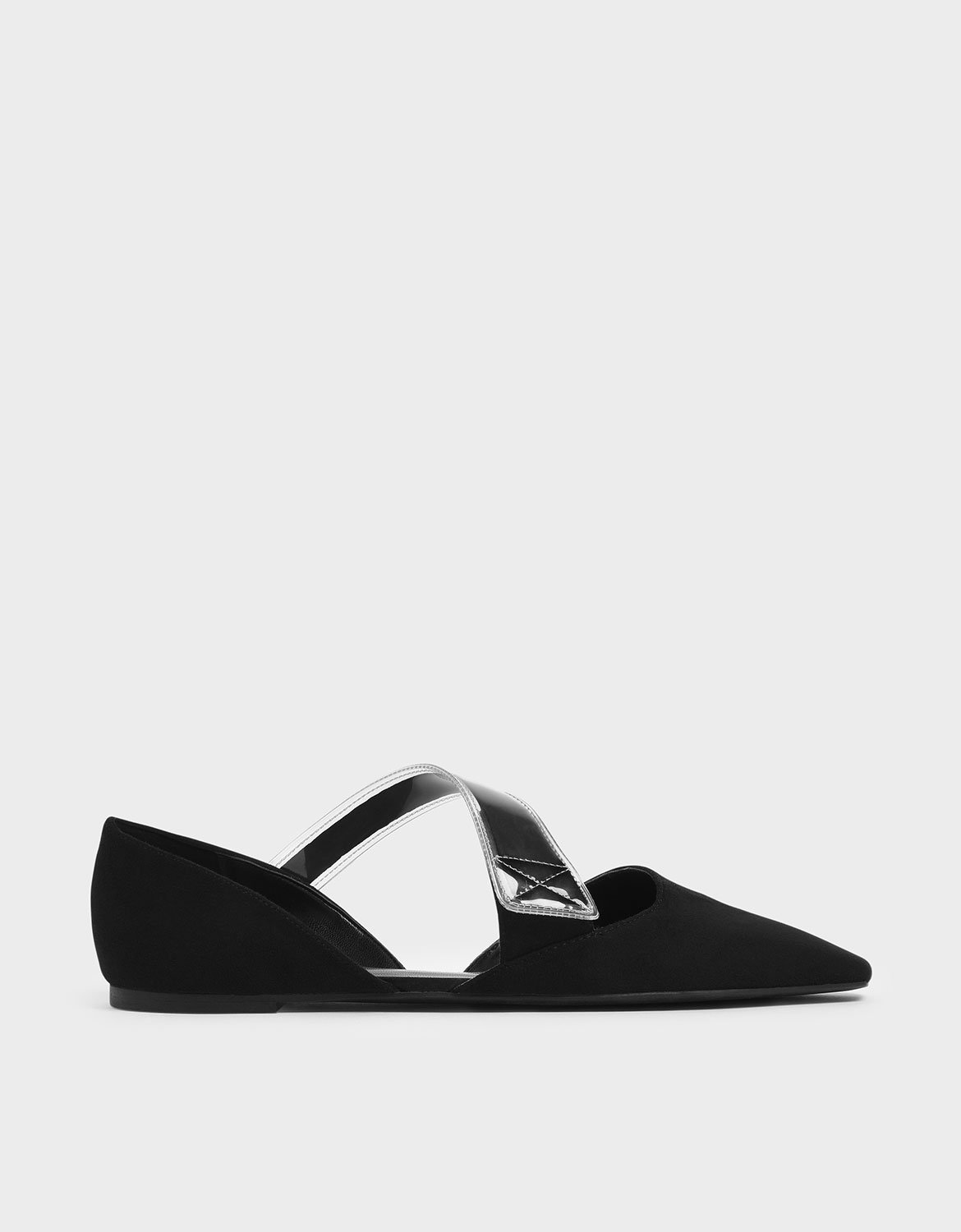 

Asymmetric See-Through Strap Mary Jane Flats, Black