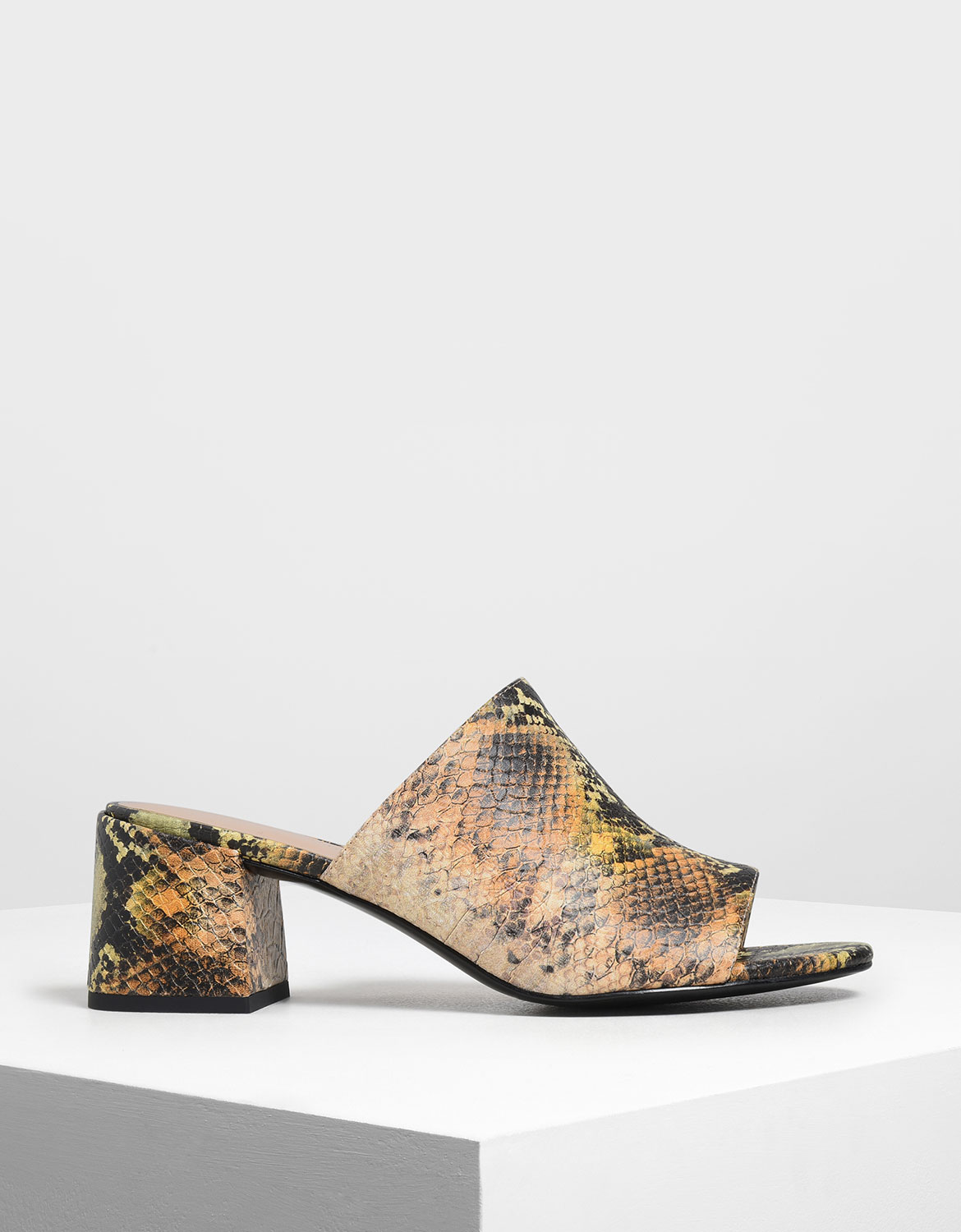 

Snake Print Block Heel Slide Sandals, Multi