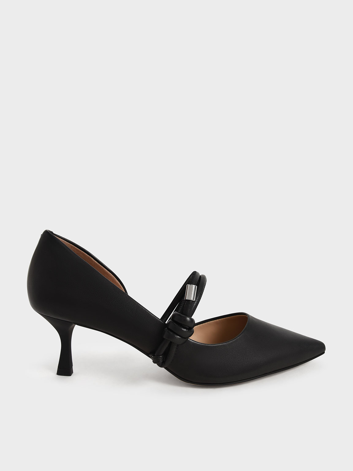 

Leather Knotted-Strap Half D'Orsay Pumps