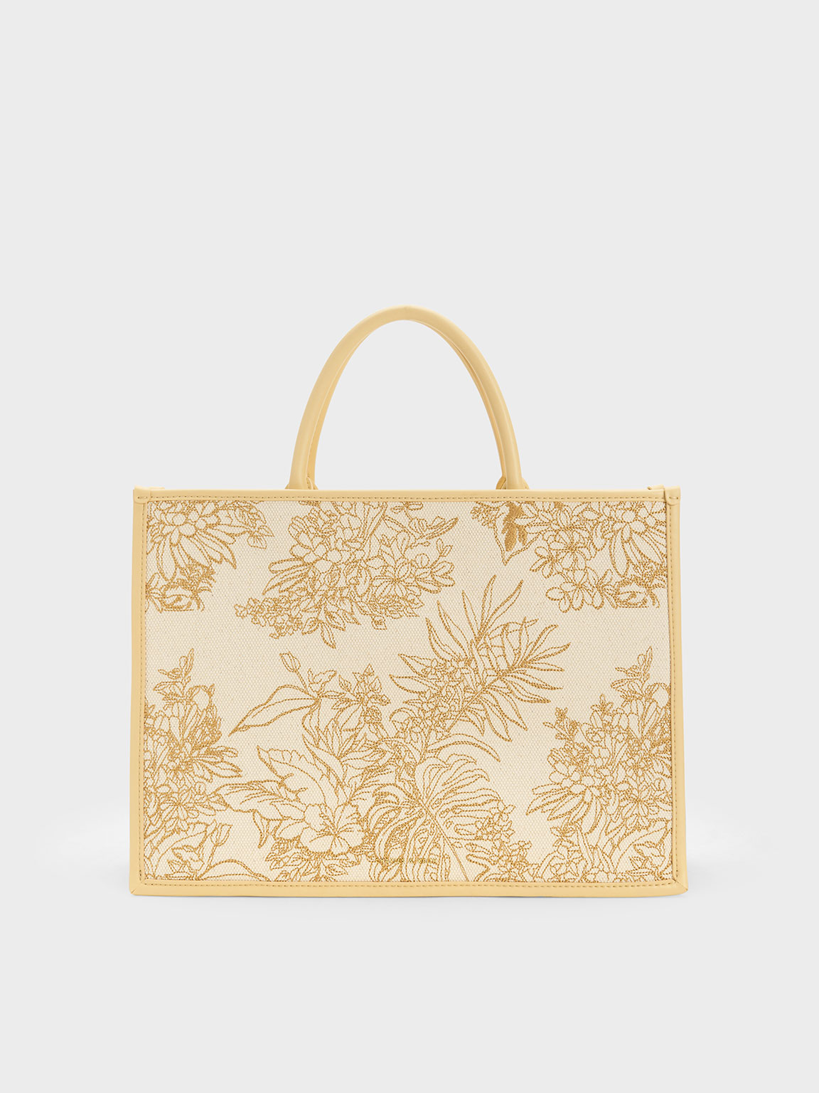 Charles & Keith Floral Illustrated Canvas Tote Bag In Beige