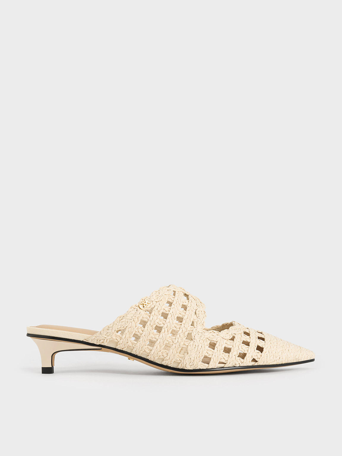 Charles & Keith - Raffia Kitten-Heel Pointed-Toe Mules