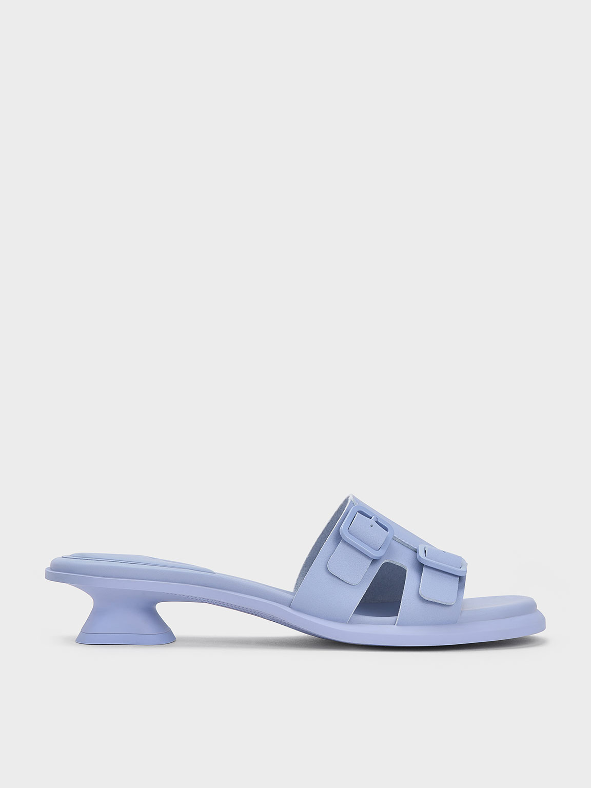 Charles & Keith Double Buckle Sculptural Mules In Lilac