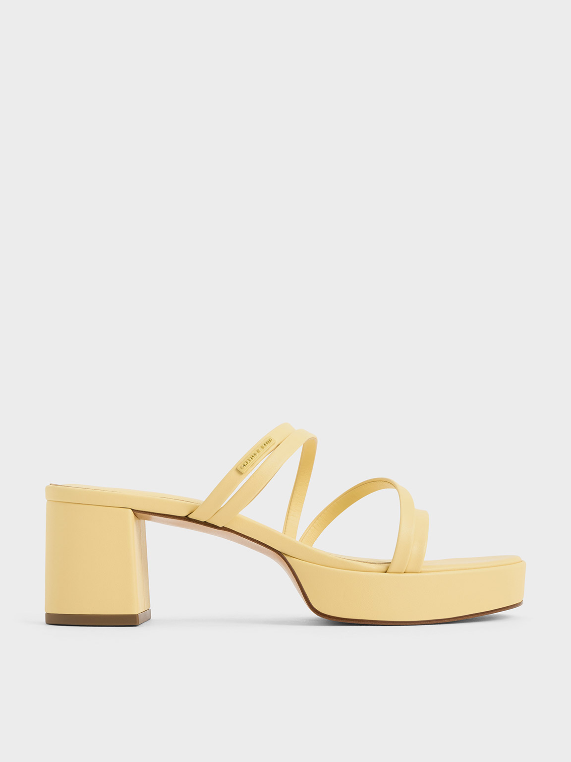 Strappy Trapeze-Heel Mules