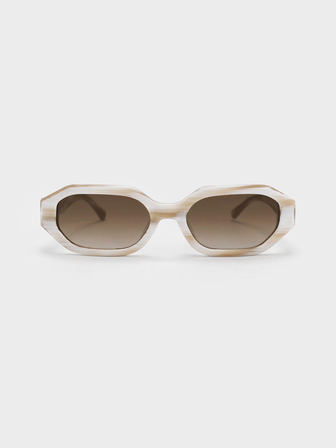 Charles & Keith Gabine Recycled Acetate Oval Sunglasses In Cream