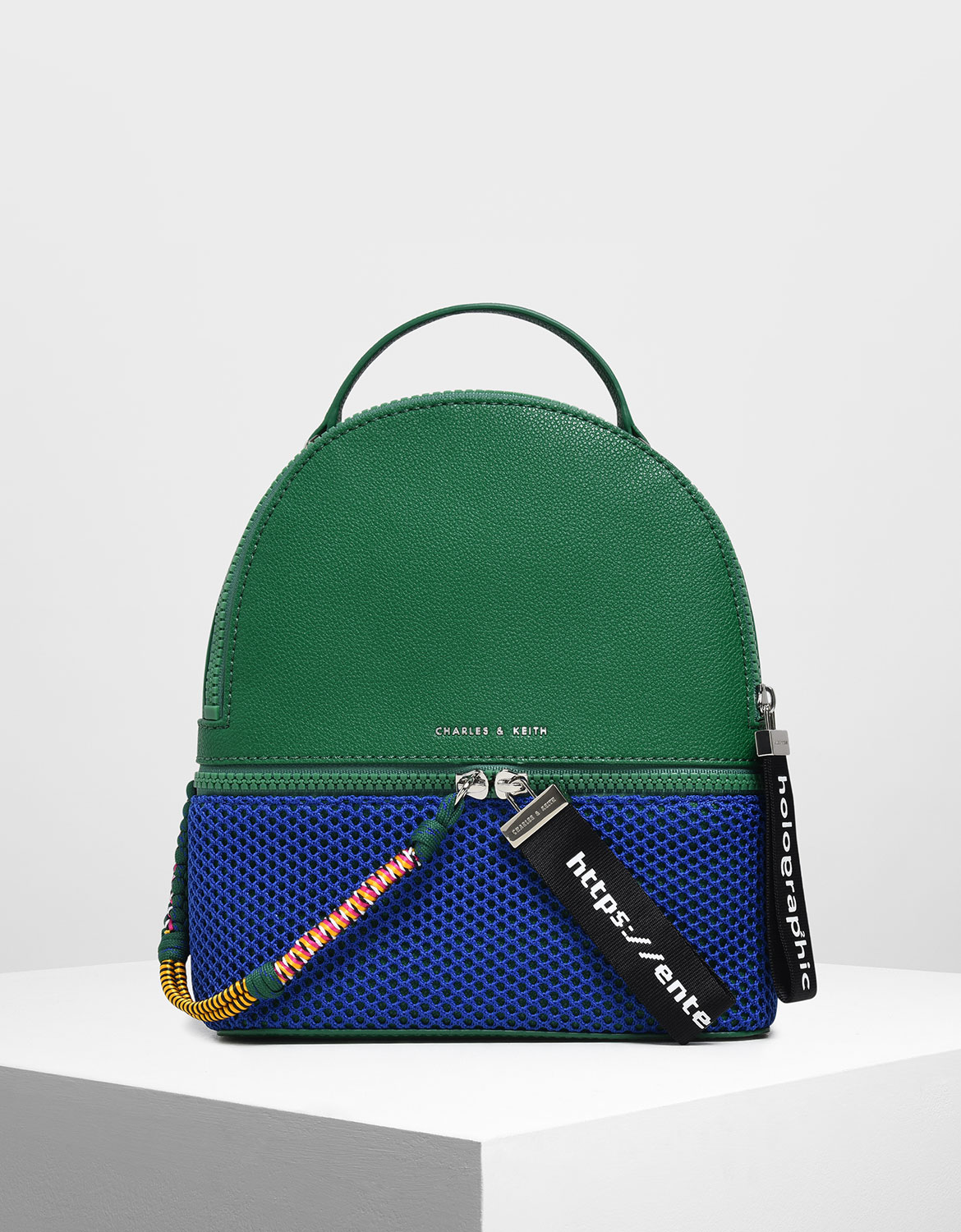 

Two-Way Zip Mesh Detail Backpack, Green