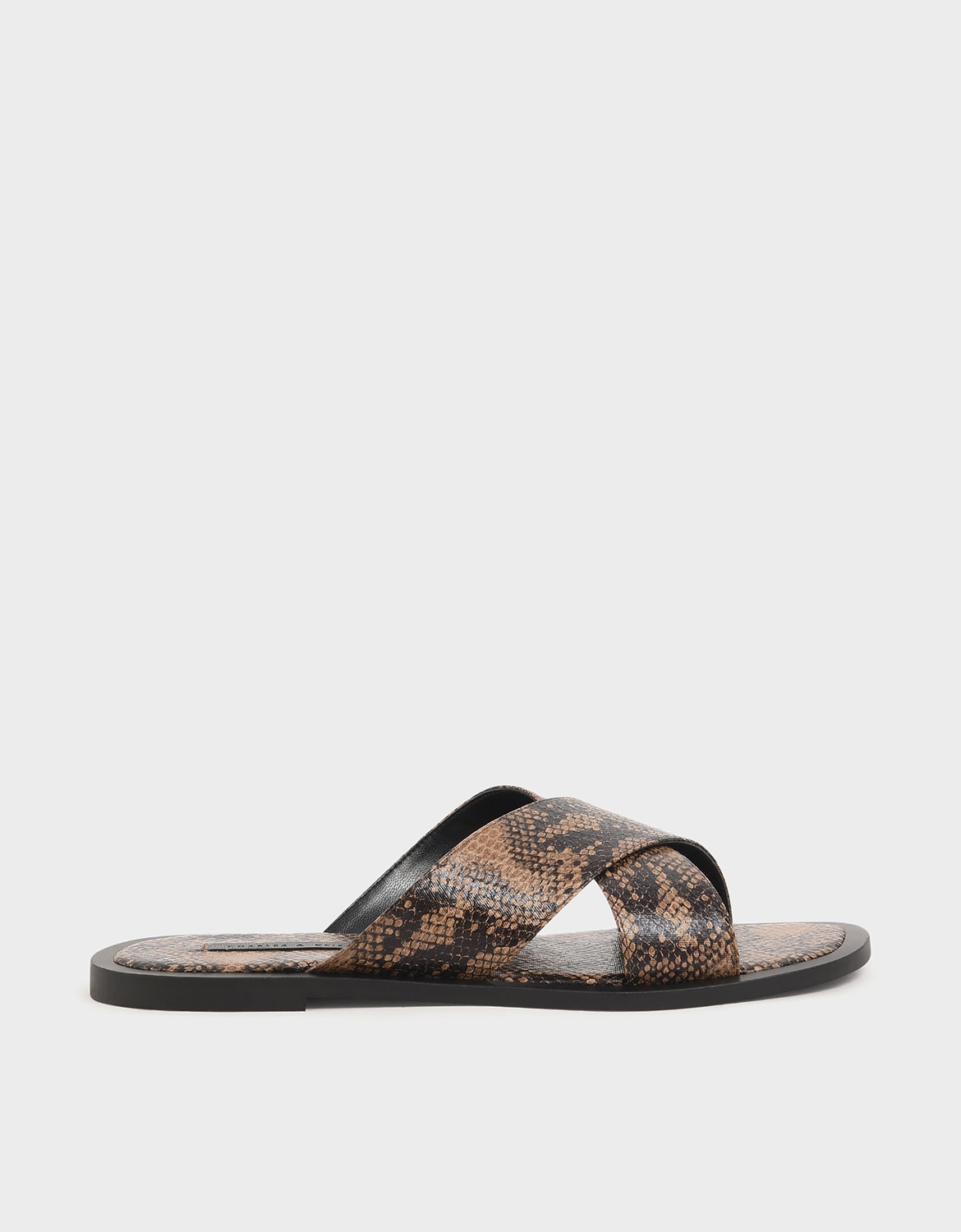 

Snake Print Criss Cross Slide Sandals, Brown